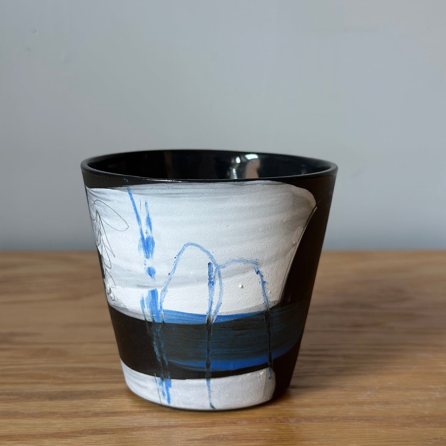 Painted Black Cup -Blue, White