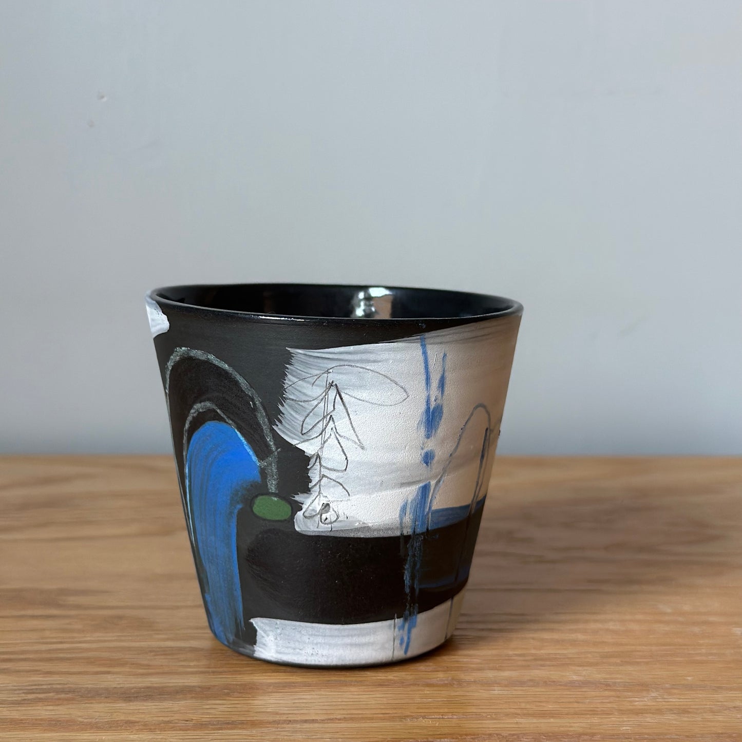 Painted Black Cup -Blue, White