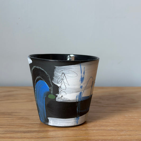 Painted Black Cup -Blue, White