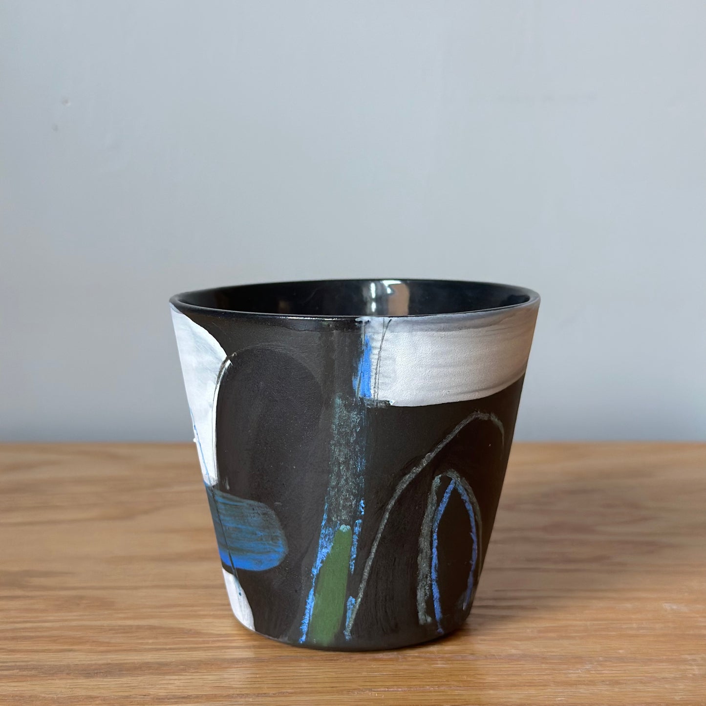 Painted Black Cup -Blue, White